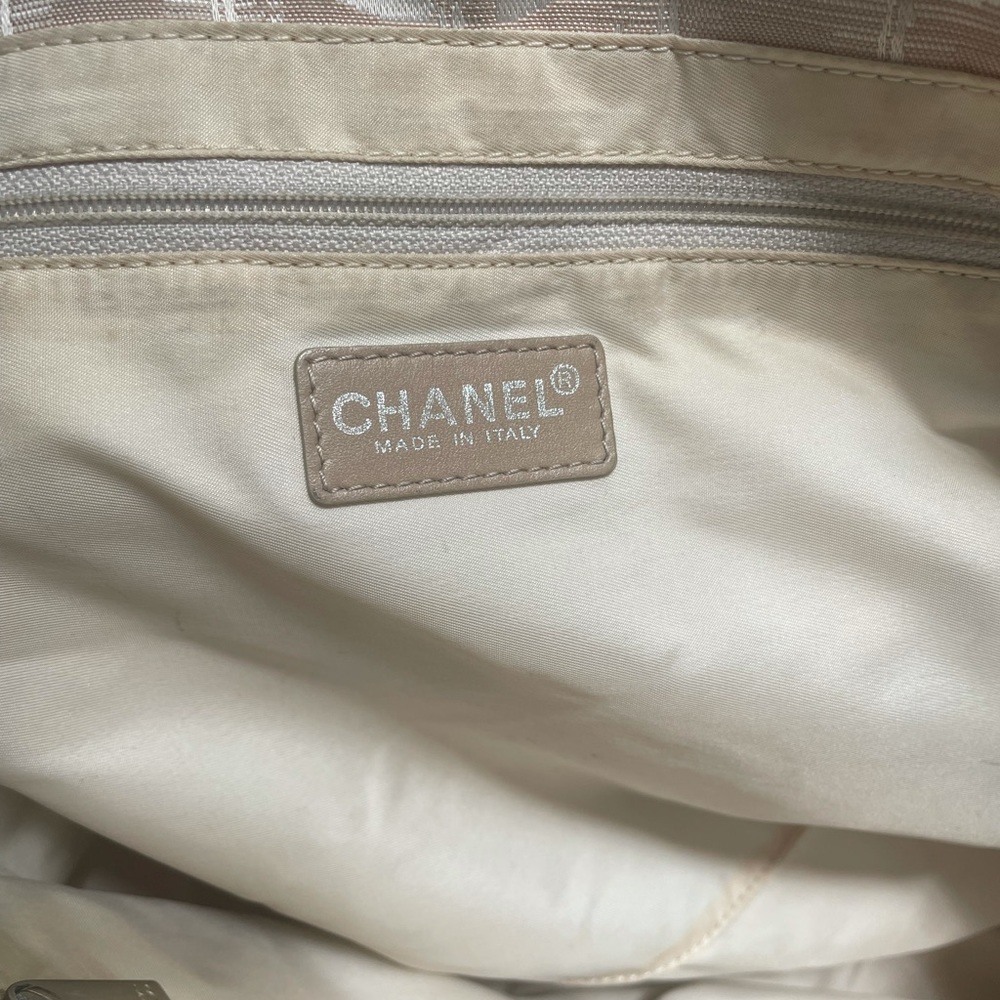 Chanel 💕Travel Tote Fabric Leather Strap Pink Tan Quilted Appearance CC Logo - Picture 5 of 14